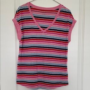 Talbots Pink and Blue Striped V-Neck Tee
